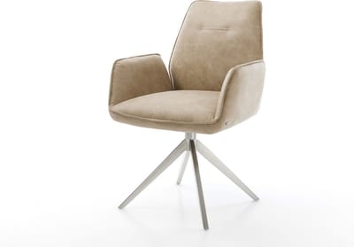 Eetkamerstoel Zoa-Flex kruisframe breed roestvrij staal microvelours beige vintage 360° draaibaar rocker-functie pocketveer kern