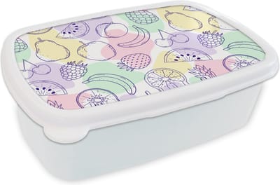 Broodtrommel Wit - Lunchbox - Brooddoos - Patroon - Eten - Zomer - 18x12x6 cm - Volwassenen