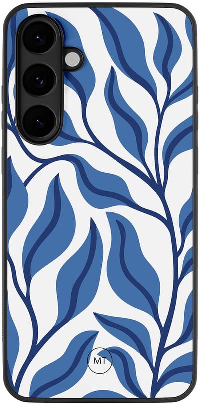 Hoesje geschikt voor Samsung Galaxy S25 FE - Blue leaves - TPU Hard Case Backcover - Multi - Mooie Telefoonhoesjes