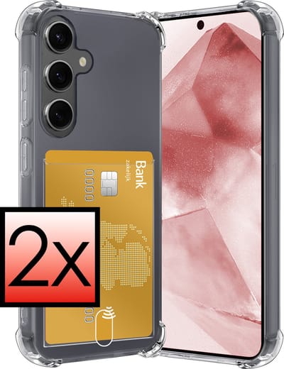 Hoesje - 2 Stuks - Geschikt voor Samsung Galaxy A55 - Met Pashouder en Kaarthouder - Telefoon Hoes Shockproof - Siliconen Case - Back Cover - Shock Proof - Pasjes Houder - Transparant
