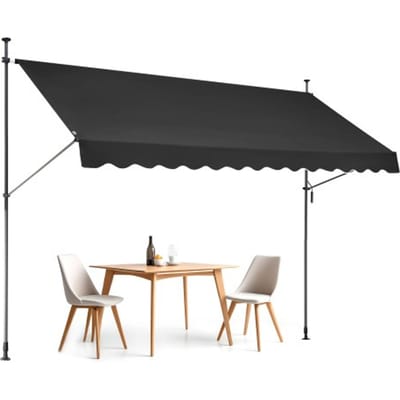 VEVOR Klemzonnescherm 350 x 120 cm, Balkonzonnescherm met handslinger, Zonnescherm, Terrasoverkapping, In hoogte verstelbaar van 218 tot 309 cm, Zonnescherm voor terras/balkon/tuin, Zwart