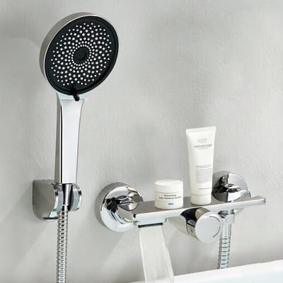 Auralum Max Opbouw Badkraan met Handdouche Complete Set - RVS - Watervalontwerp - 5 Functies Douchekop - Met plank - Waterbesparend - Chroom