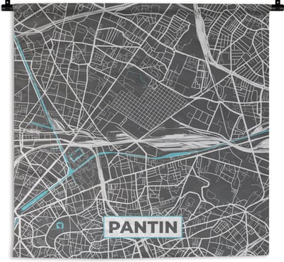 Wandkleed - Wanddoek - Pantin - Frankrijk - Plattegrond - Stadskaart - Kaart - 180x180 cm - Wandtapijt