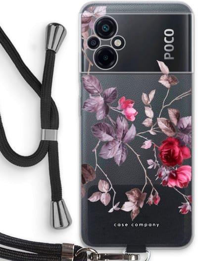 Case Company® - Hoesje met koord geschikt voor Xiaomi Poco M5 hoesje met Koord - Mooie bloemen - Telefoonhoesje met Zwart Koord - Bescherming aan alle Kanten en Over de Schermrand