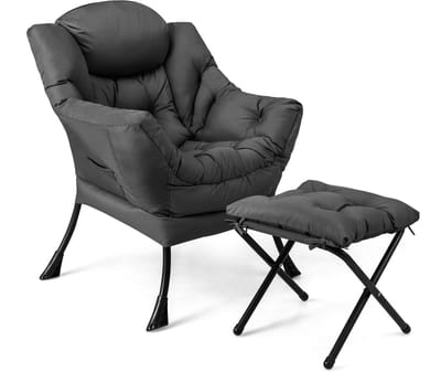 COSTWAY Fauteuil met kruk, relaxstoel met armleuningen, zijzak en voetensteun, loungestoel, televisiestoel, oorfauteuil voor woonkamer, slaapkamer, kantoor (grijs)
