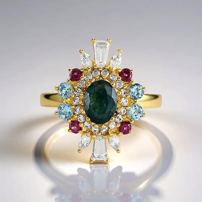 Cavill - Elegante Ring 18K Goud Verguld - 1,076 Ct Ovale Grandidieriet & 0,929 Ct Cambodjaanse Zirkonen - 3,015 Ct Totaal - Dames Sieraden