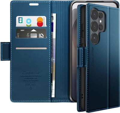Caseme, Etui Geschikt voor Galaxy S26 Ultra Anti-RFID Glanzend Ledereffect, Nachtblauw