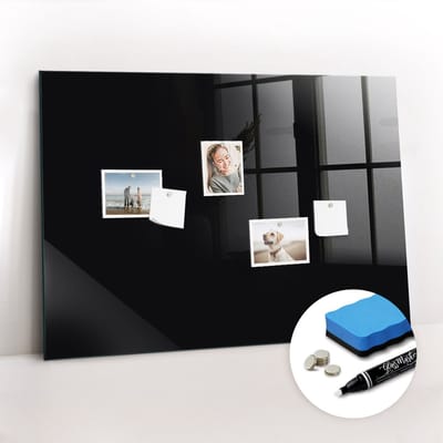 Tulup Whitebord - Kleur Zwart Magneetbord - 100 cm x 70 cm - Memobord Glas - Organizer Muur - Magnetisch Wandbord - Planning Muur - Gratis 5 Sterke Magneten + Whiteboard Marker & Wisser - Magneetbord Muur - Magnetic Board
