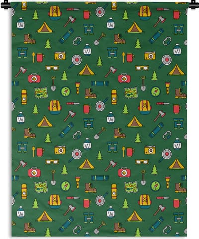 Wandkleed - Wanddoek - Kamperen - Tent - Bijl - Backpack - 150x200 cm - Wandtapijt