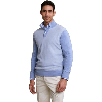 River Woods Custom Fit Cotton Mock Neck Pullover Dk Seashore Mix Size: 3XL | Sweaters Outlet | Heren | Blauw