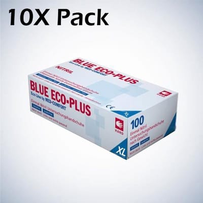 10x Pack Blue ECO-PLUS Nitril (100 stuks per doos) Maat xl - Handschoenen - Wegwerp - Blauw -