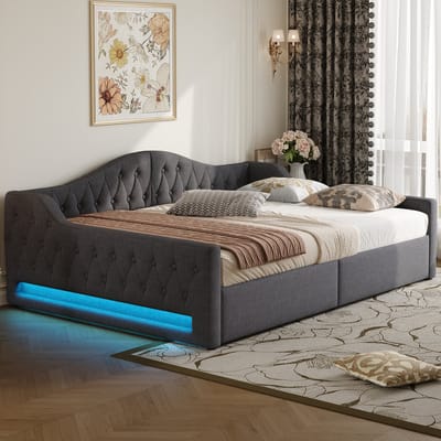 Gestoffeerd bed 140x200 cm - slaapbank met LED-verlichting en opbergruimte aan de onderkant - grijs