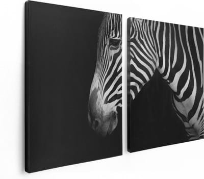 Artaza Canvas Schilderij Tweeluik Zebra Kop Vanaf De Zijkant - Zwart Wit - 120x80 - Foto Op Canvas - Canvas Print