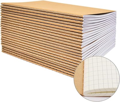 Kraft Notitieboek, A5, geruit, set van 20, geruit, notitieboek met 60 pagina's (30 vellen), notitieblok voor kantoor, school en reizen (21 x 14 cm)