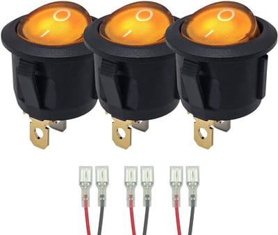 ProRide Wipschakelaar ON-OFF KCD2-220 - met Aansluitkabels - Rond - 3 pins - 250V/6A - Oranje - 3 stuks