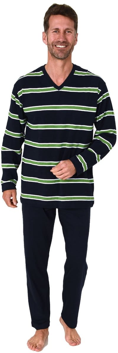 Herenpyjama met lange mouwen in een fijne garengestreepte look - ook in oversizes