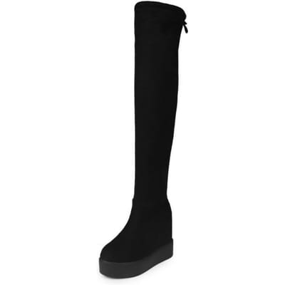 Vier Mode Verborgen Hak Dames Lange Over-de-Knie Laars Warme Pluche Dames Winter Dijhoge Laarzen Voor Dames Platform Schoenen 37 white