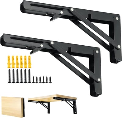Metalen Hoekplankdragers - Opvouwbare Steunen - Ruimte Besparen - Zware Belasting - 25 cm - Zwart