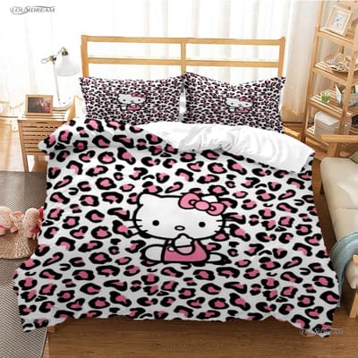Hellokitty Cartoon Anime Vier Seizoenen Dekbedovertrek Dekbed Beddengoed Sets Zachte Dekbedhoes En Kussenslopen Enkel/Dubbel/Queen/King 180*220cm 3pcs