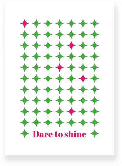 Poster 20x30 cm - Dare to Shine - Ruitpatroon - Groen - Roze - Grafisch - Retro - Muurdecoratie - Wanddecoratie