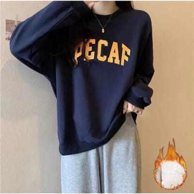 Nieuwe Luie Stijl Ronde Hals Sweatshirt voor Dames voor Herfst en Winter, Koreaanse Stijl, Veelzijdige Losse Topjas Plus Fluweel Sweatshirt 2XL black