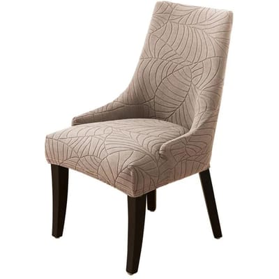 1PC Bladeren Jacquard Stoelhoes Effen Kleur Elastische Eetkamerstoel Slipcover Stretch Hoge Rug Leunstoelhoes Woondecoratie gray