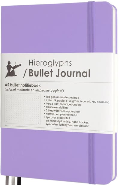 Hieroglyphs Bullet Journal - A5 Notitieboek - 100 Grams Papier - Hardcover Notebook Dotted - met Handleiding en Inspiratie Nederlands - Paars Lila
