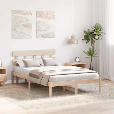 vidaXL - Bedframe - met - hoofdeinde - Bruin - 140 - x - 190 - cm - Massief - grenenhout