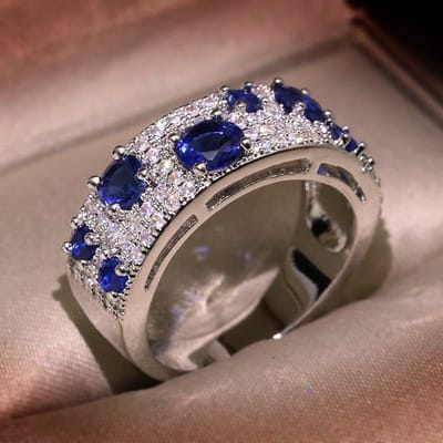 925 Verguld Nieuwste Prachtige Blauwe Nano AAA+ Zirkonia Echte Sprankelende Ring Voor Vrouwen Bruiloft Feest Sieraden Cadeau 6 gray