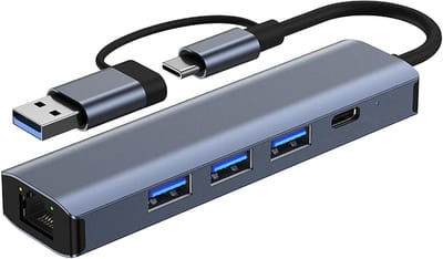 Thijox - USB LAN-adapter 1000M, USB-C Ethernet-adapter RJ45 Gigabit netwerkadapter, 5-in-2 USB-C LAN-hub met 3 x USB 3.0 poorten voor MacBook, XPS, Su