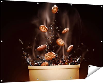 Gards Tuinposter Koffie Beker met Koffiebonen Erin - 150x100 cm - Tuindoek - Tuindecoratie - Wanddecoratie buiten - Tuinschilderij