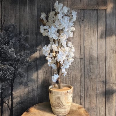 Kunstbloesemboom Fluffy Wit - Echt Hout - 110 cm - Sakura - Seta Fiori