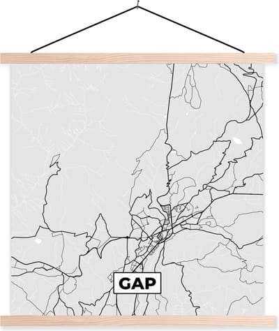Posterhanger incl. Poster 40x40 cm - Schoolplaat - Plattegrond – Gap – Stadskaart – Kaart – Frankrijk - Textielposter - Blanke latten - Stadskaart