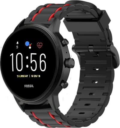 Strap-it Sport gesp bandje - geschikt voor Fossil Gen 5 / Gen 5e 44mm / Gen 6 44mm - zwart/rood