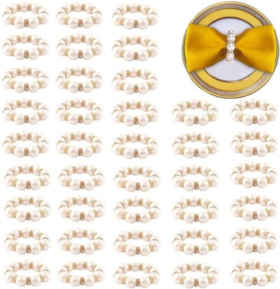 Servetringen Imitatie Parel - Servet Gespen - Tafel Decoreren - Wit & Goud Kralen - 100 Stuks - Goud