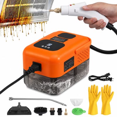 VHV - Stoomreiniger - Handstoomreiniger - Elektrische stoomreiniger - Krachtig 2500W - Met 6 opzetborstels - Voor badkamer, meubels en keuken - Diepe reiniging - Oranje