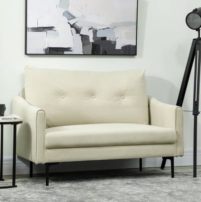 STILVORA Zitbank 124 Cm - 2-Zits Met Comfortabele Schuimvulling En Getufte Rugleuning - Voor Woonkamer En Slaapkamer - Stof Crèmewit