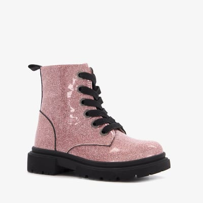 Stap leren meisjes veterboots roze zwart - Maat 23