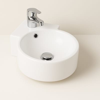 AquaVik Hoekfontein Hörnsten 44 x 27,5 x 12 cm Keramiek Snö Wit glans