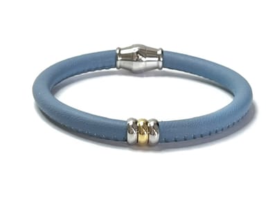 NIEUW! Jolla - dames armband zilver - leer - magneetsluiting - bedels - tweekleurig - Single Ladies - Ice Blue