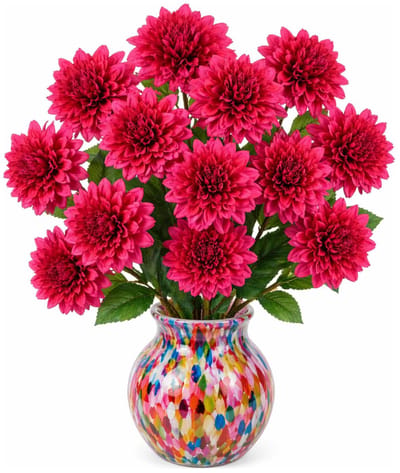 Mica Decorations Kunstbloem Dahlia Floristic - 12x - H75 cm - roze - kunststof - stelen kunstbloemen - boeket - bloemetjes