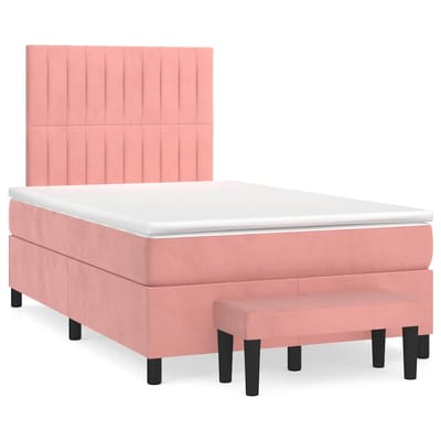 vidaXL - Boxspring - met - matras - fluweel - roze - 120x190 - cm
