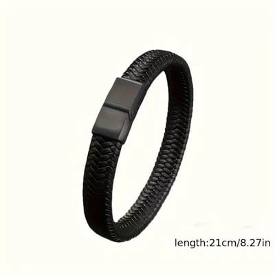 Bovista Armband - Staal - Nep Zilver - Heren - Zwart