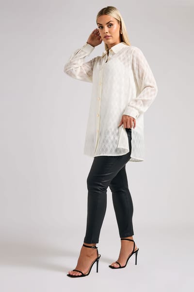 Yours London Lang Overhemd Met Textuur In Geruit Ontwerp In Wit Size 42