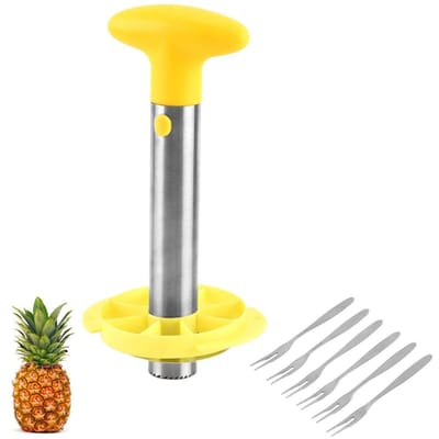 Keuken Ananas Ontpitter en Snijgereedschap Roestvrij Staal Ananas Snijder met Vorken voor Eenvoudige Kern geel