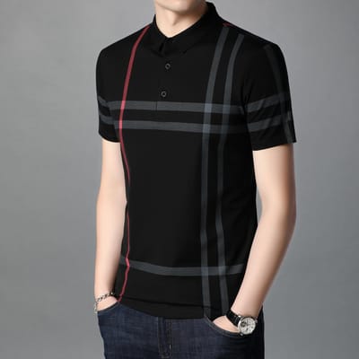 Modetrend Poloshirt met korte mouwen voor heren Zomer Heren Revers Geruit T-shirt Heren Tops XXXXL black
