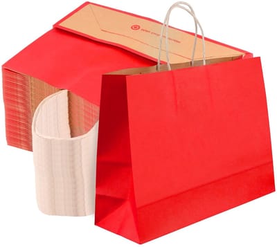 Dailygoods- Papieren Zakken 30 Stuks - Rode Kraftpapieren Zakken - Papieren Draagtassen met Handvat - Versterkte Bodem - Opvouwbaar - Duurzaam 120 g/m²