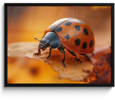 Poster in lijst - Fotolijst 70x50 cm - Posters - Lieveheersbeestje - Herfst - Insect - Rood - Bladeren - Posterlijst zwart - Decoratie - Wanddecoratie woonkamer - Muurdecoratie slaapkamer