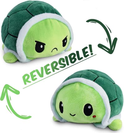 Omkeerbare Schildpad Knuffel - Stemming Tonen Speelgoed - Decoratie Kamer - Dubbelzijdig Flip Design - Mini Formaat - Groen