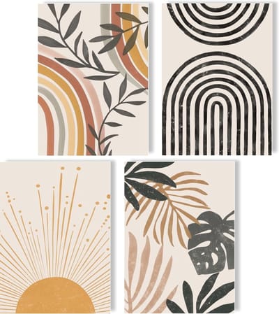 Boho Poster Set - Wanddecoratie Afbeeldingen - Woonkamer Decoratie - Set van 4 A4 - 21x30 cm - Boho Love